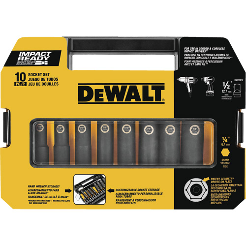 Ready Socket Set, 10 Pcs, Impact, 1/2" Drive Size Haskins Industrial Inc.