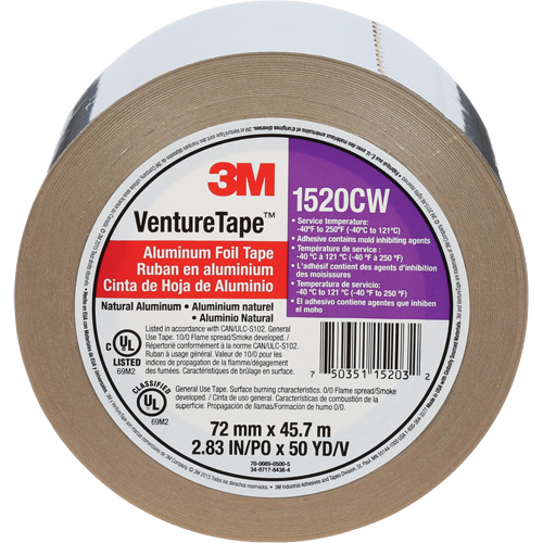 Venture Tape Aluminum Foil Tape, 1.8 mils Thick, 72 mm (3") x 45.7 m (150') Haskins Industrial Inc.