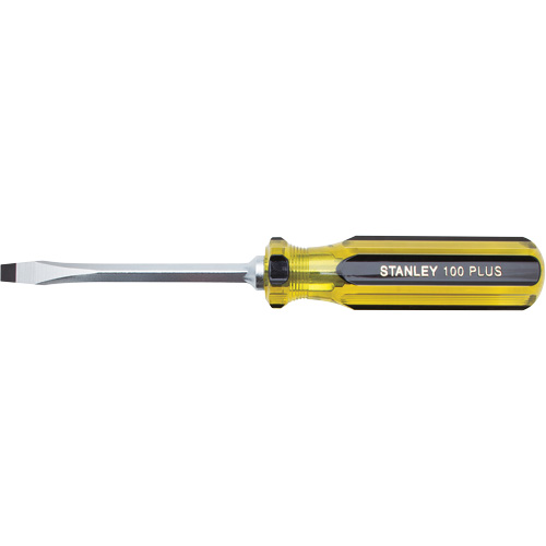 100 PLUS&reg; Standard Slotted Tip Screwdriver, 1/4" Tip, Square, 8-3/16" L, Plastic Handle Haskins Industrial Inc.