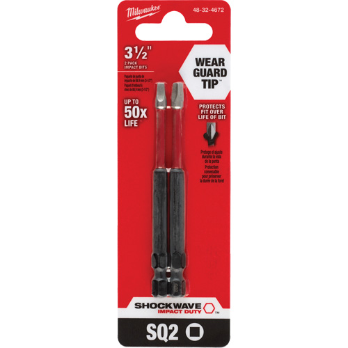 Shockwave Impact Duty Screwdriver Bit, Square, #2 Tip, 1/4" Drive Size, 3-1/2" Length Haskins Industrial Inc.
