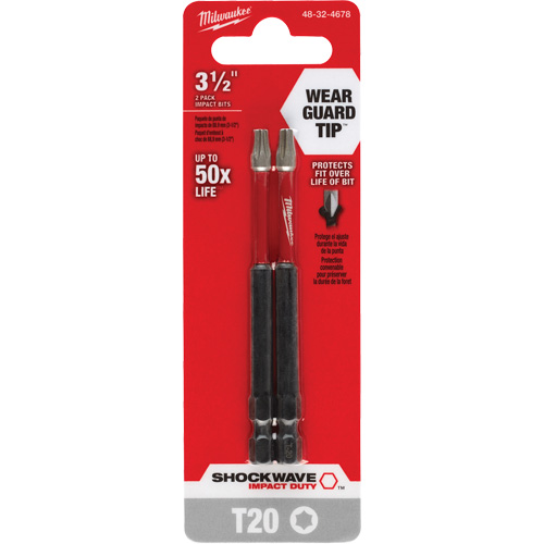 Shockwave Impact Duty Screwdriver Bit, Torx, T-20 Tip, 1/4" Drive Size, 3-1/2" Length Haskins Industrial Inc.