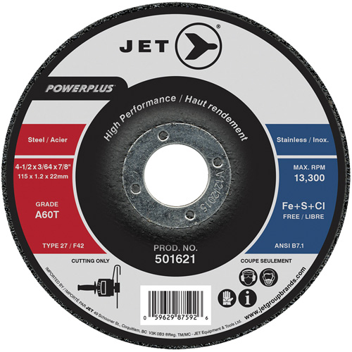 A60T PowerPlus Cut-Off Wheel, 4-1/2" x 3/64", 7/8" Arbor, Type 27, 13300 RPM Haskins Industrial Inc.