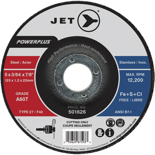 Meule &agrave; tronçonner PowerPlus A60T, 5" x 3/64", Arbre de 7/8", Type 27, 12 200 Tr/min Haskins Industrial Inc.
