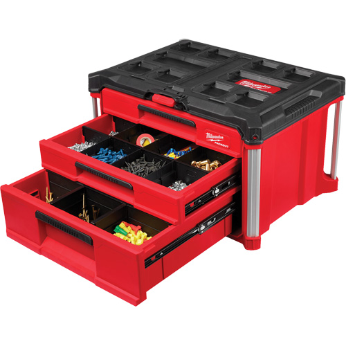 PackOut 3-Drawer Tool Box, 16-3/10" x 22-1/5" x 14-3/10", Red Haskins Industrial Inc.