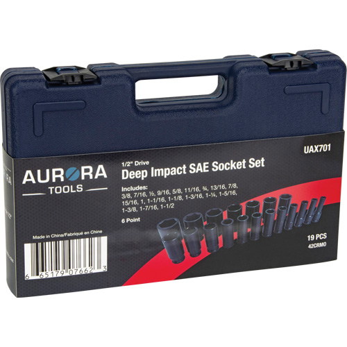 SAE Socket Set, 19 Pcs, Impact, 1/2" Drive Size, Deep Haskins Industrial Inc.
