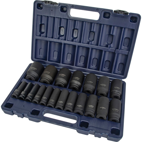 SAE Socket Set, 19 Pcs, Impact, 1/2" Drive Size, Deep Haskins Industrial Inc.
