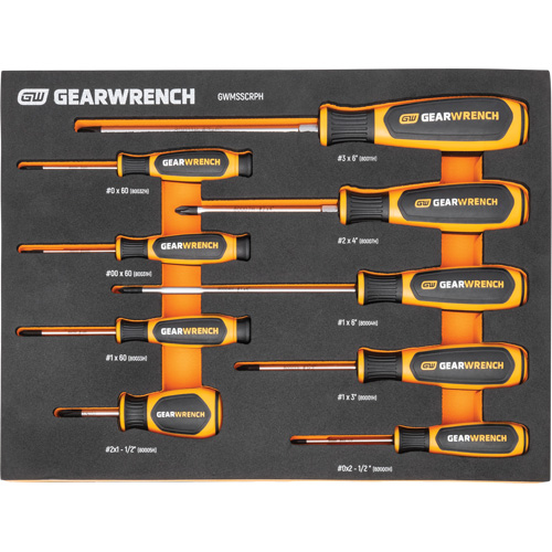 Phillips&reg; Dual Material Screwdriver Set in Foam Storage Tray, 9 Pcs. Haskins Industrial Inc.