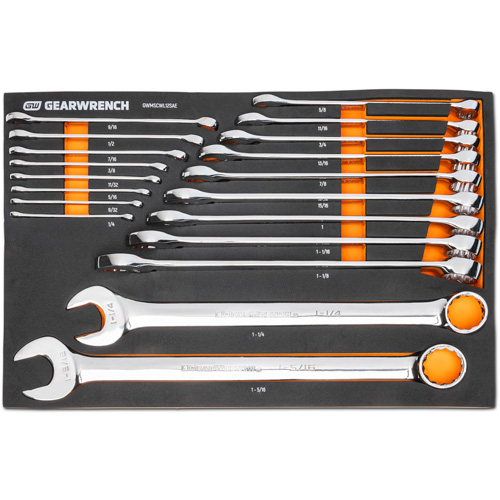 12-Point Long Pattern Combination SAE Wrench Set in Foam Storage Tray, Open-Ended, 19 Pieces, Imperial Haskins Industrial Inc.