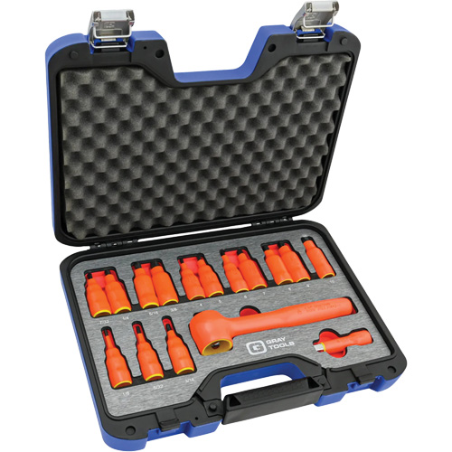 3/8" Drive SAE & Metric Hex Bit Insulated Socket and Attachment Set, 1000 V, 16 Pcs Haskins Industrial Inc.