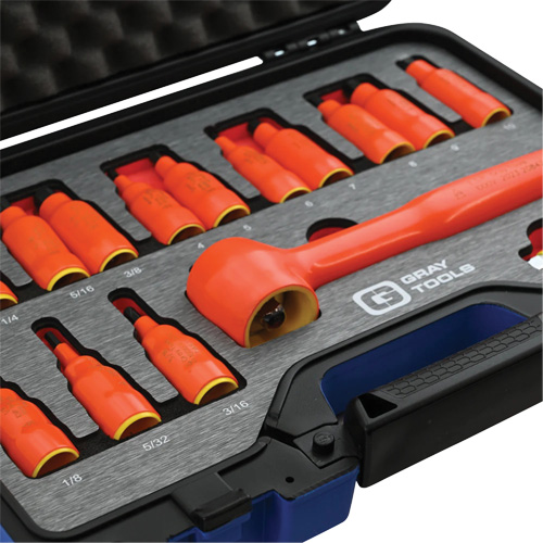 3/8" Drive SAE & Metric Hex Bit Insulated Socket and Attachment Set, 1000 V, 16 Pcs Haskins Industrial Inc.
