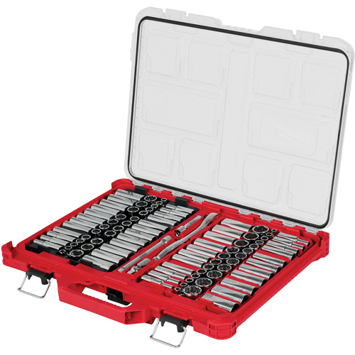 Metric/SAE Ratchet & Socket Set with PACKOUT Low-Profile Organizer, 98 Pcs, 3/8" Drive Size Haskins Industrial Inc.