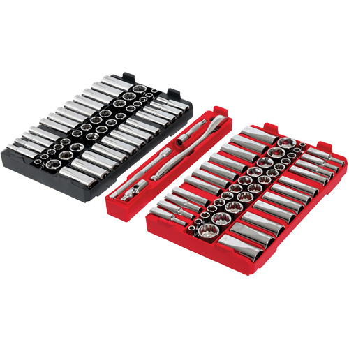 Metric/SAE Ratchet & Socket Set with PACKOUT Low-Profile Organizer, 98 Pcs, 3/8" Drive Size Haskins Industrial Inc.
