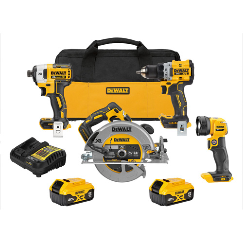Ensemble de quatre outils combin&eacute;s sans fil et sans balai XR, Lithium-ion, 20 V Haskins Industrial Inc.