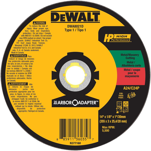 High Performance Cutting Wheel for Circular Saws, 14" x 1/8" Arbor, Aluminum Oxide Haskins Industrial Inc.