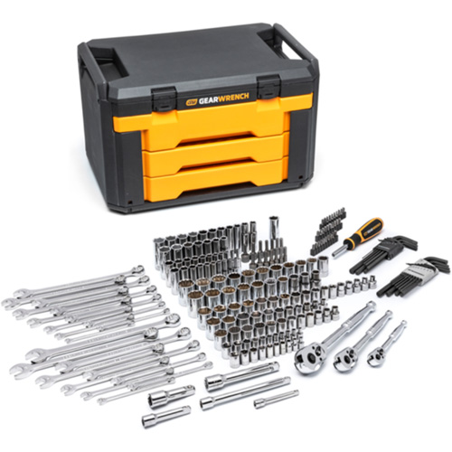 Jeu d'outils pour m&eacute;canicien dans boîte de rangement &agrave; trois tiroirs Haskins Industrial Inc.
