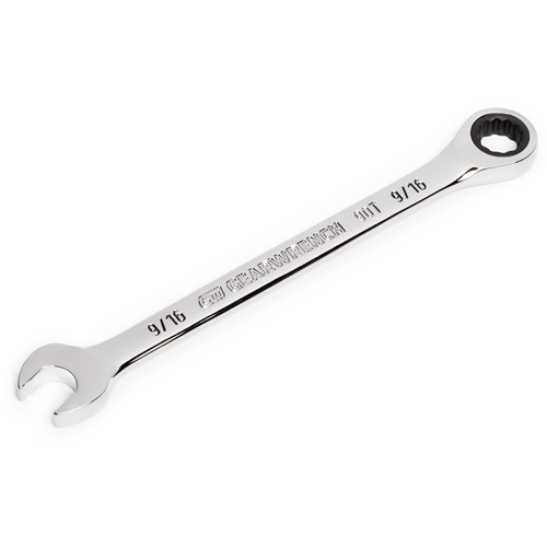 90-Tooth 12 Point Ratcheting Combination Wrench, 12 Point, 9/16", Chrome Finish Haskins Industrial Inc.