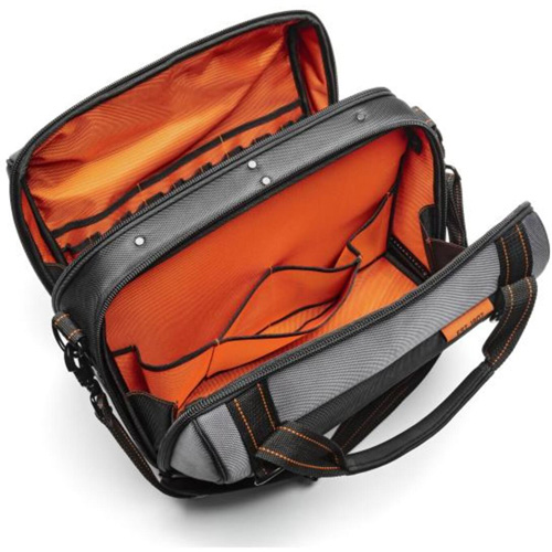 17" Tradesman Closed Top Tool Bag, Polyester, 3 Pockets, Black/Grey/Orange Haskins Industrial Inc.