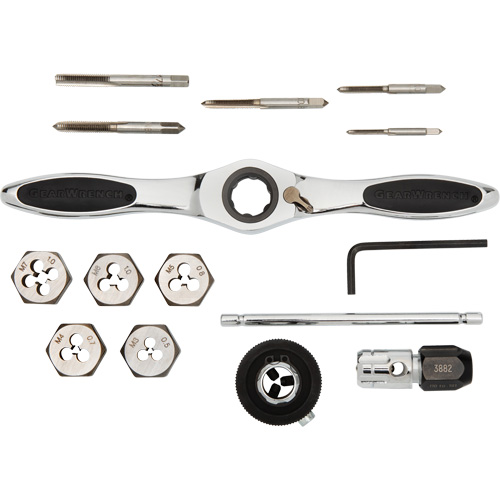 Jeu de tarauds et fili&egrave;res &agrave; cliquet m&eacute;triques, 15 Morcea Haskins Industrial Inc.