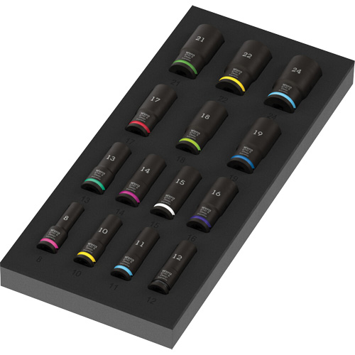 Insert en mousse pour jeu de douilles profondes Impaktor 1 Zyklop B, 15 Mcx, Chocs, Prise de 3/8", Profond Haskins Industrial Inc.
