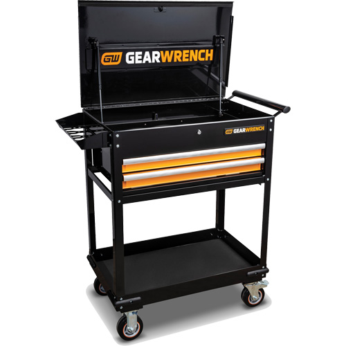 Chariot utilitaire, 2 tiroirs, 32-1/2" la x 42" h, Noir/Orange Haskins Industrial Inc.