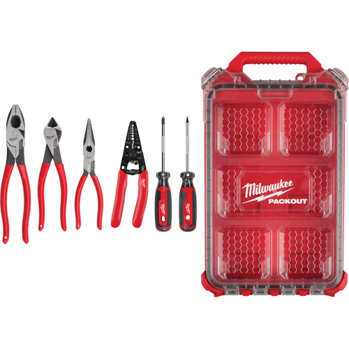 Dipped Grip Pliers, Wire Stripper & Cushion Grip Screwdrivers Set with PACKOUT Organizer Haskins Industrial Inc.