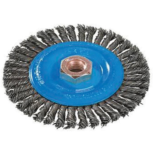 Brosse &agrave; fils nou&eacute;s pour cordons de soudure, Dia. 4", Fils 0,02", Arbre 5/8"-11, Aluminium/Acier inoxydable Haskins Industrial Inc.