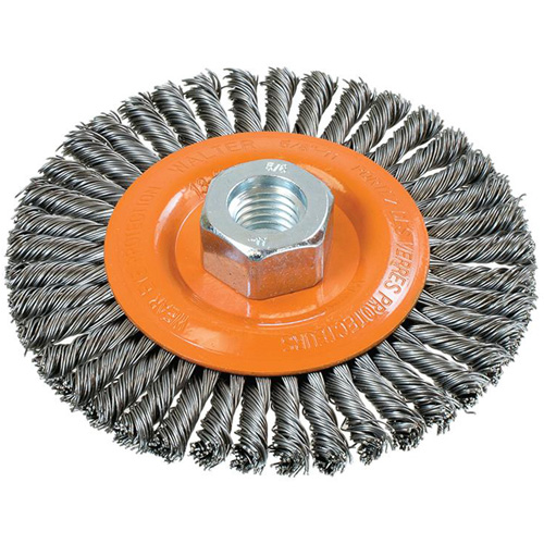Brosse &agrave; fils nou&eacute;s pour cordons de soudure, Dia. 4-1/2", Fils 0,02", Arbre 5/8"-11, Acier Haskins Industrial Inc.