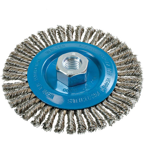 Knot-Twisted Stringer Bead Wire Wheel, 5" Dia., 0.02" Fill, 5/8"-11 Arbor, Aluminum/Stainless Steel Haskins Industrial Inc.