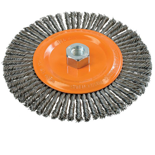 Stringer Bead Knotted Wire Brush, 6-7/8" Dia., 0.02" Fill, 5/8"-11 Arbor, Steel Haskins Industrial Inc.
