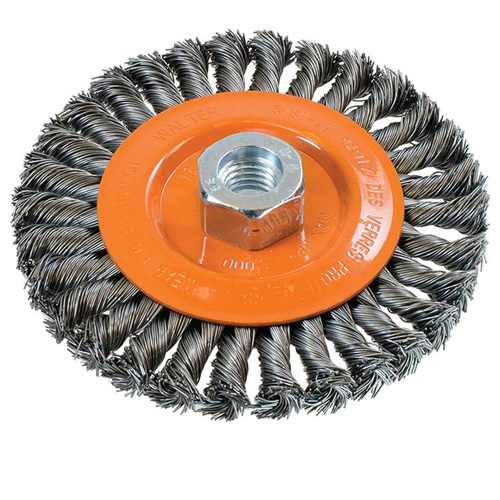 Wide Knotted Wire Wheel Brush, 5" Dia., 0.02" Fill, 5/8"-11 Arbor, Steel Haskins Industrial Inc.