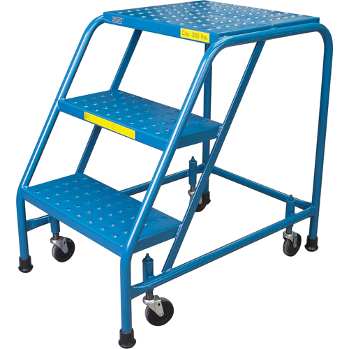 Rolling Step Ladder, 3 Steps, 18" Step Width, 28" Platform Height, Steel Haskins Industrial Inc.