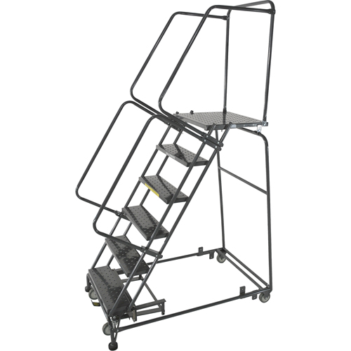 Weight Actuated Lockstep Rolling Ladders, 5 Steps, 24" Step Width, 50" Platform Height, Steel Haskins Industrial Inc.
