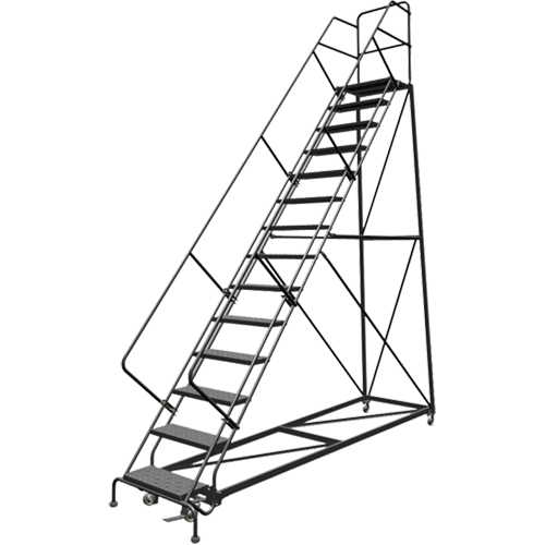 Safety Slope Rolling Ladder, 14 Steps, Perforated, 50° Incline, 140" High Haskins Industrial Inc.