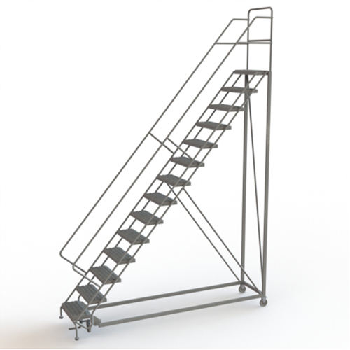 Safety Slope Rolling Ladder, 14 Steps, Serrated, 50° Incline, 140" High Haskins Industrial Inc.