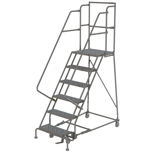 Deep Top Step Rolling Ladder, 6 Steps, 16" Step Width, 60" Platform Height, Steel Haskins Industrial Inc.