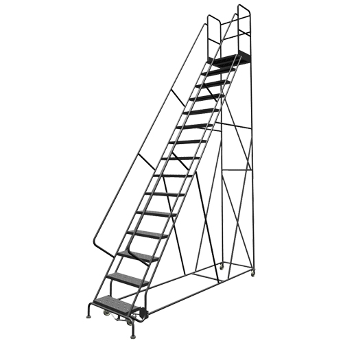 Deep Top Step Rolling Ladder, 16 Steps, 24" Step Width, 160" Platform Height, Steel Haskins Industrial Inc.