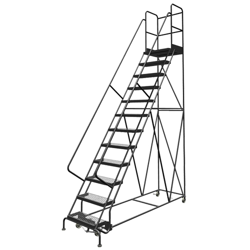 Deep Top Step Rolling Ladder, 12 Steps, 24" Step Width, 120" Platform Height, Steel Haskins Industrial Inc.