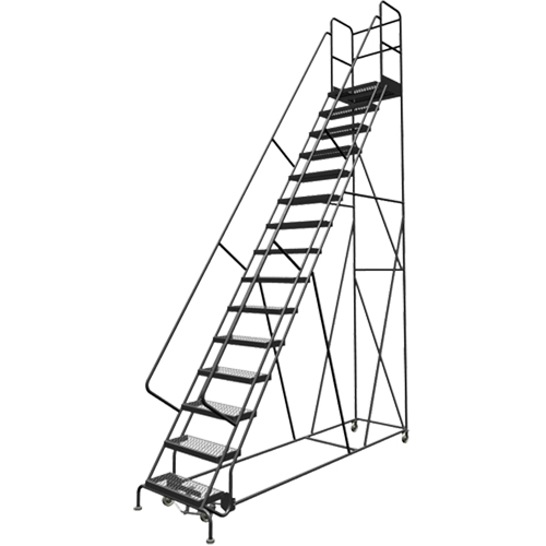 Deep Top Step Rolling Ladder, 15 Steps, 24" Step Width, 150" Platform Height, Steel Haskins Industrial Inc.