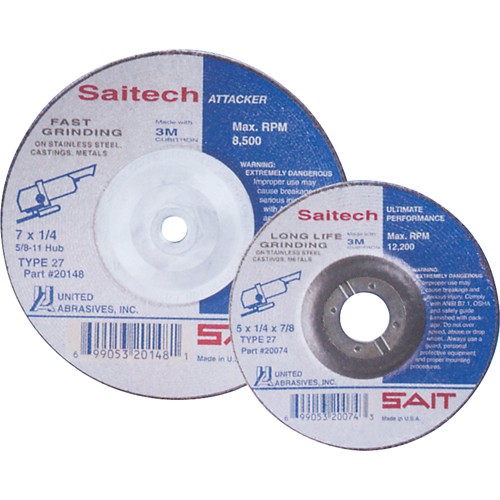 Saitech Ultimate Performance Grinding Wheel, 4" x 1/4", 3/8" Arbor, Aluminum Oxide, Type 27 Haskins Industrial Inc.