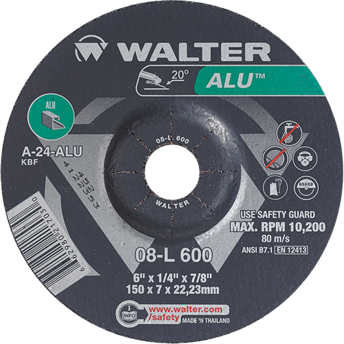 Aluminium Depressed Centre Grinding Wheels, 6" x 1/4", 7/8" Arbor, Type 27 Haskins Industrial Inc.