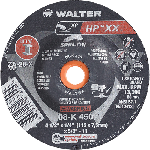 Double-X Depressed Centre Grinding Wheel, 4-1/2" x 1/4", 5/8"-11 Arbor, Type 27S Haskins Industrial Inc.