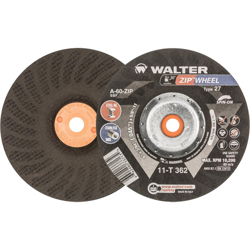 Meules &agrave; tronçonner renforc&eacute;es Zipcut vissables pour scies circulaires, 6" x 7/8", Arbre de 5/8"-11, Type 27, Oxyde d'aluminium, 10 200 Tr/min Haskins Industrial Inc.