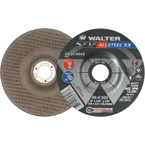 Depressed Centre Grinding Wheels - Allsteel XX, 5" x 1/8", 7/8" Arbor, Type 27, Zirconia Alumina, 12200 RPM Haskins Industrial Inc.