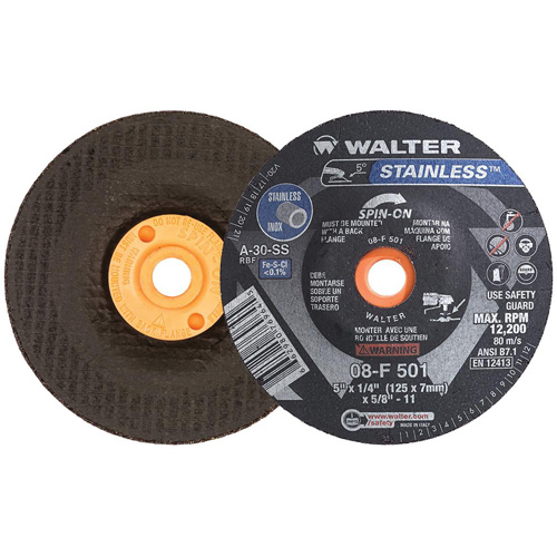 STAINLESS Grinding Wheel, 5" x 1/4", 5/8"-11 Arbor, Aluminum Oxide, Type 28S Haskins Industrial Inc.