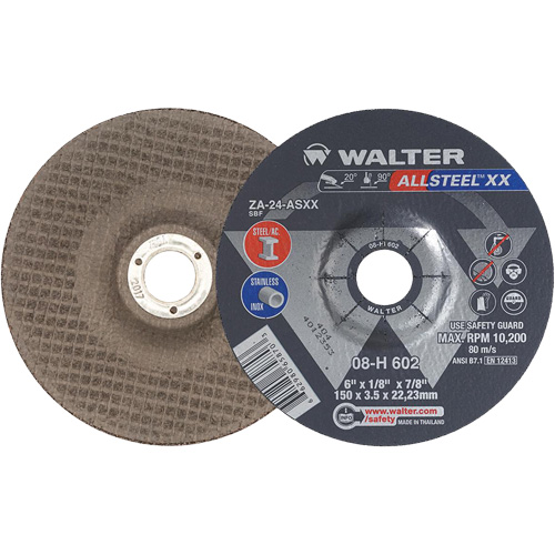 Depressed Centre Grinding Wheels - Allsteel XX, 6" x 1/8", 7/8" Arbor, Type 27, Zirconia Alumina, 10200 RPM Haskins Industrial Inc.