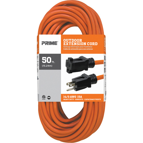 Vinyl Extension Cord, Outdoor, SJTW, 14/3 AWG, 15 A, 50' Haskins Industrial Inc.