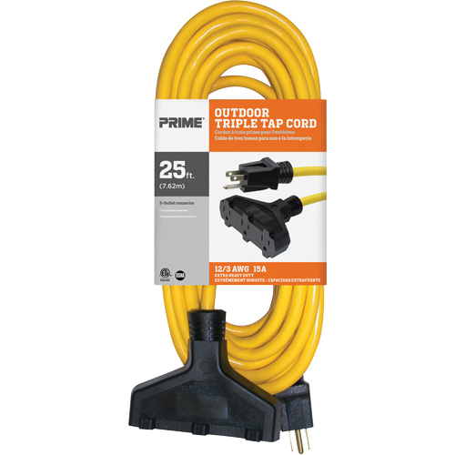 Cordon rallonge en vinyle, Ext&eacute;rieur, SJTW, AWG 12/3, 15 A, 3 prise(s), 25' Haskins Industrial Inc.