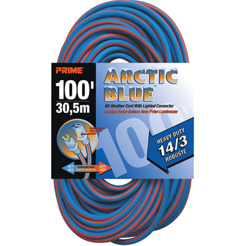 Arctic Blue Extension Cord, All-Weather, SJEOW, 14/3 AWG, 13 A, 100' Haskins Industrial Inc.
