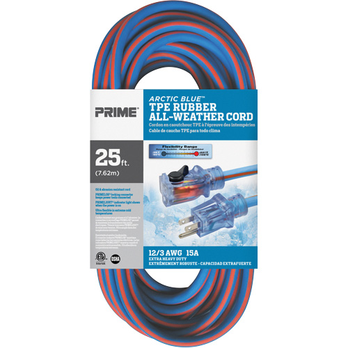 Cordon rallonge verrouillable toute saison en caoutchouc TPE Arctic Blue, Toutes saisons, SJEOW, AWG 12/3, 15 A, 25' Haskins Industrial Inc.