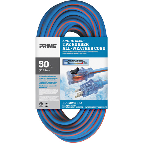 Cordon rallonge verrouillable toute saison en caoutchouc TPE Arctic Blue, Toutes saisons, SJEOW, AWG 12/3, 15 A, 50' Haskins Industrial Inc.